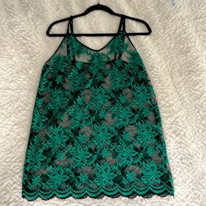 Vintage- Green/Black Lace slip dress